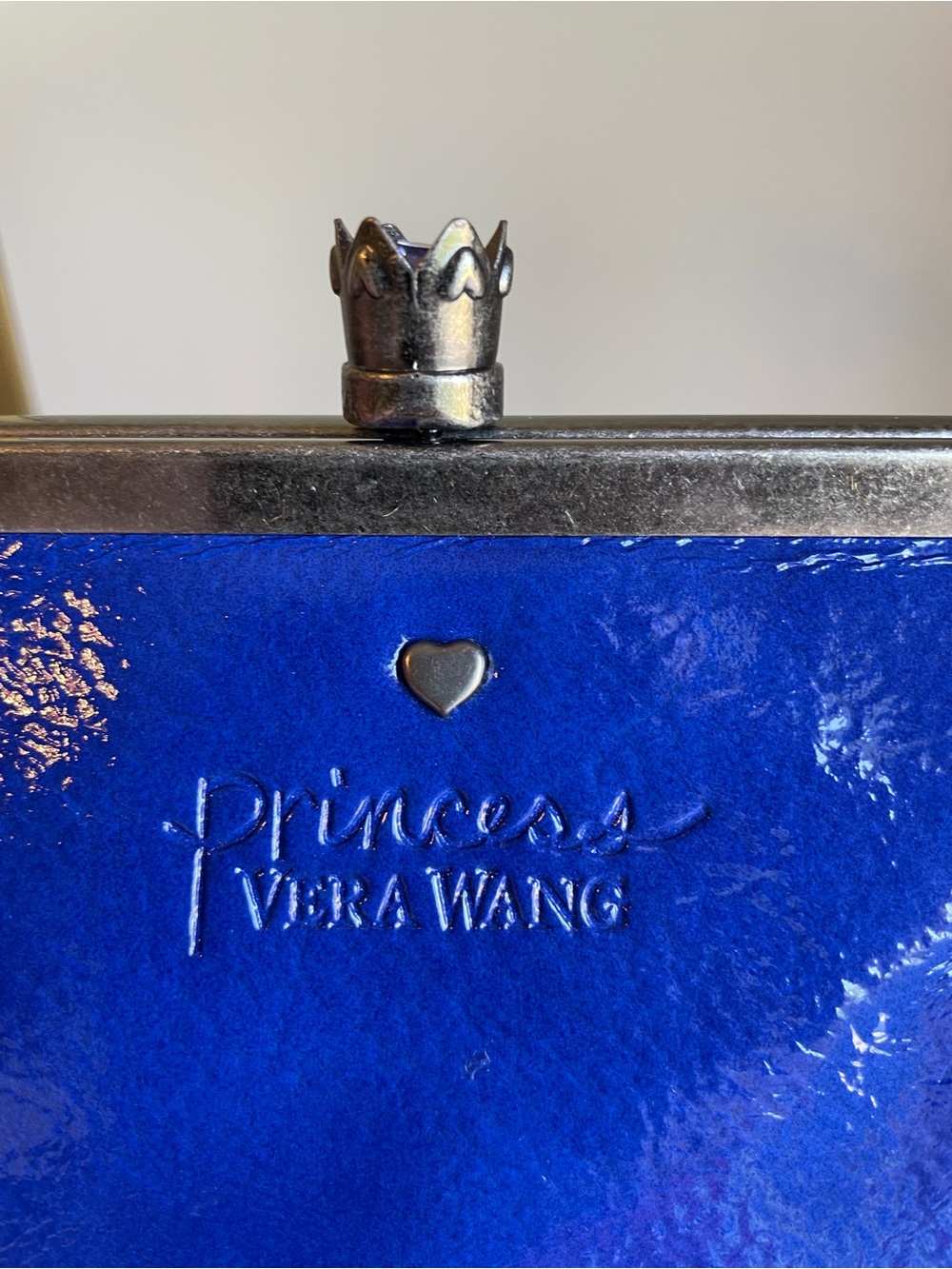 Vera Wang Bright Blue Patent Heart-Detail Frame Clutch - Picture 3 of 6